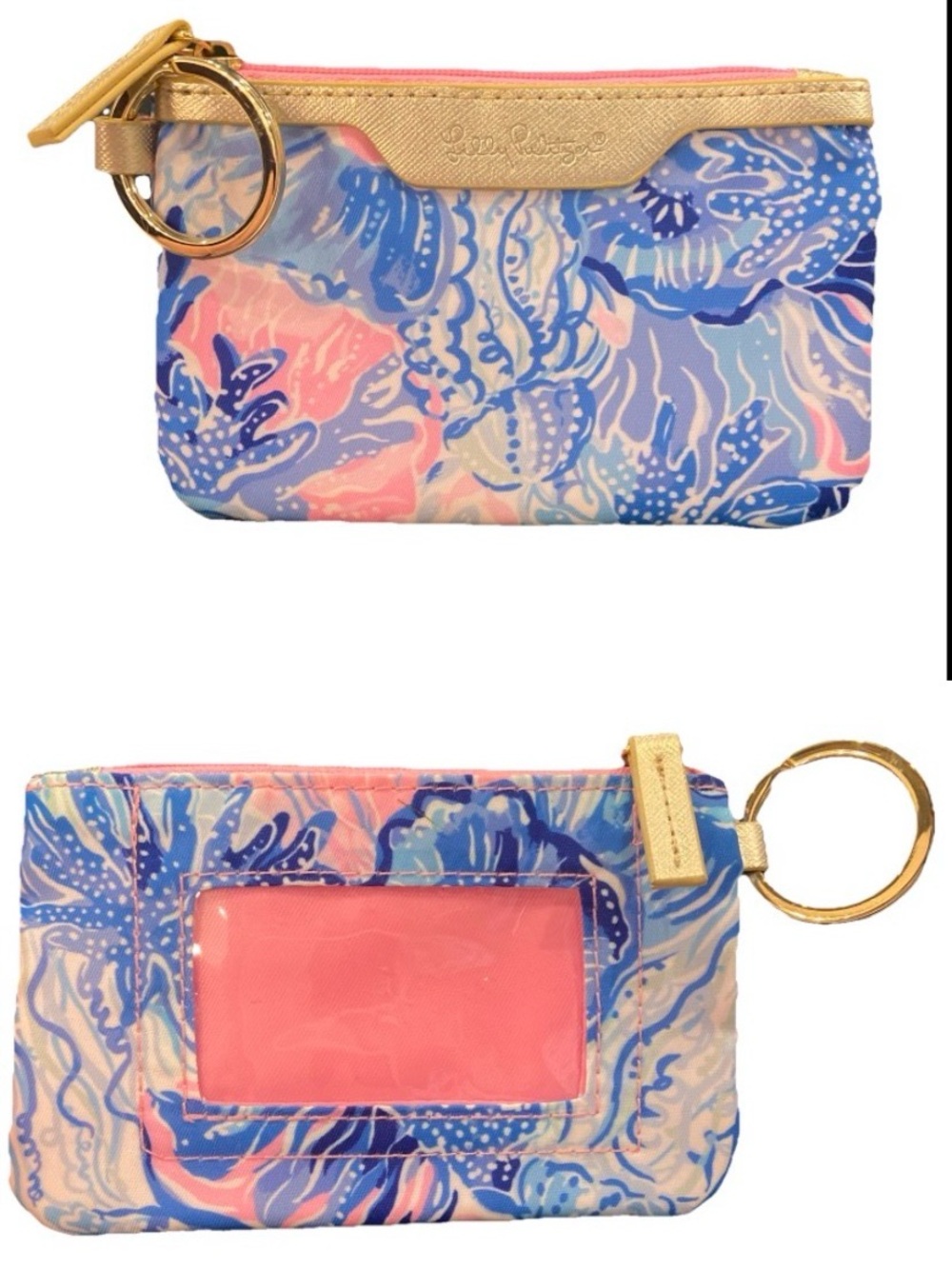 Lilly Pulitzer Gold-Trim Pink & Blue Printed Keychain Zippered Card Case